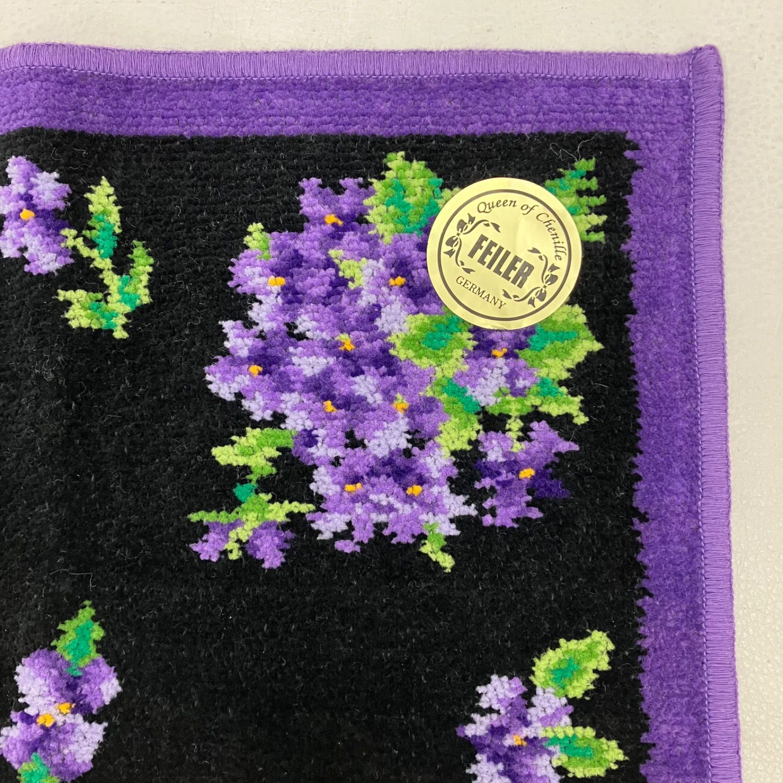 6925 FEILER フェイラー ハンカチ ブラック 黒 紫 パープル 花柄