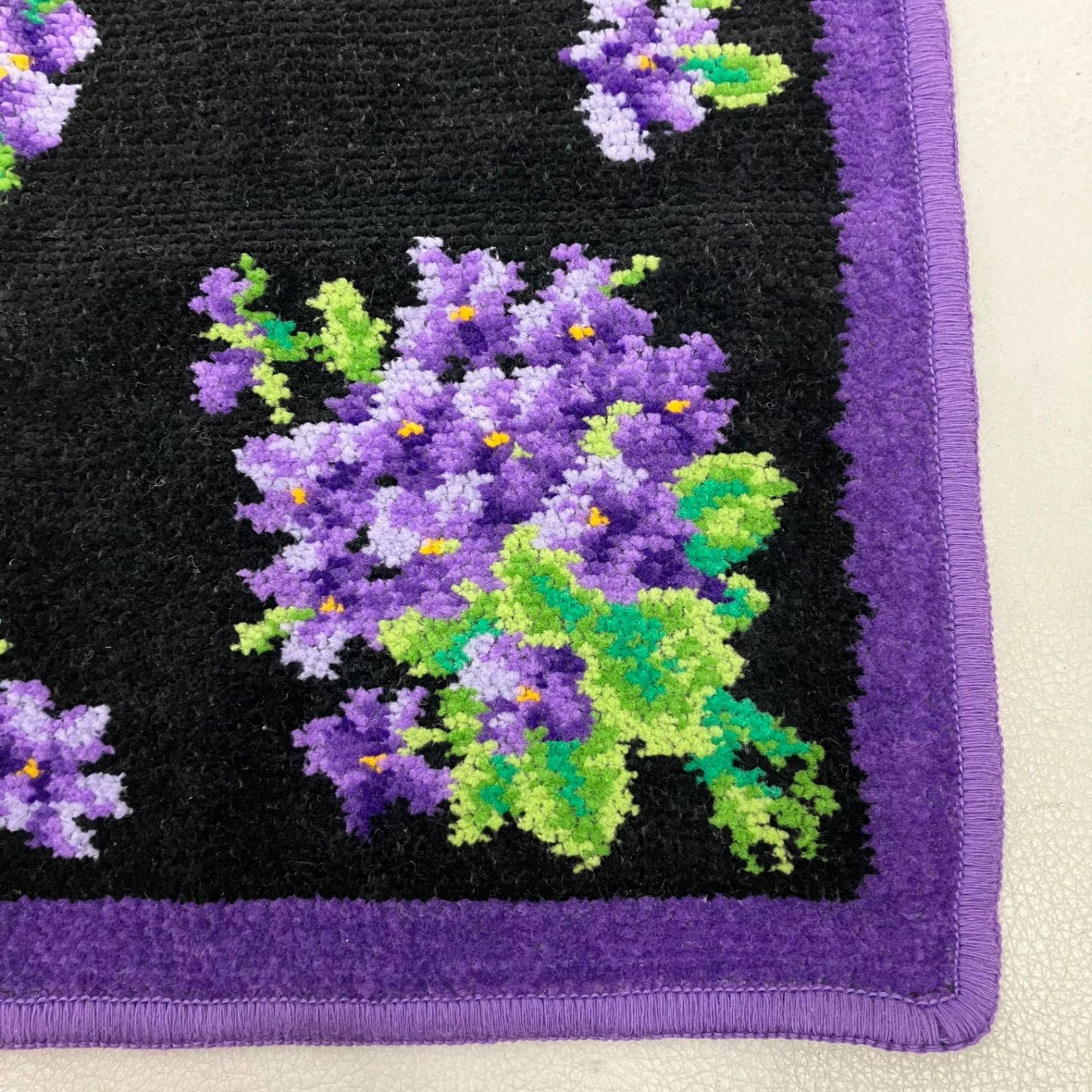 6925 FEILER フェイラー ハンカチ ブラック 黒 紫 パープル 花柄