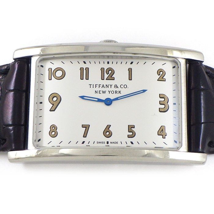ティファニー Tiffany - Co. 腕時計 イーストウェスト レクタンギュラー シルバー文字盤 ブラック クロコダイルレザーベルト SS クオーツアナログ 箱 保付き