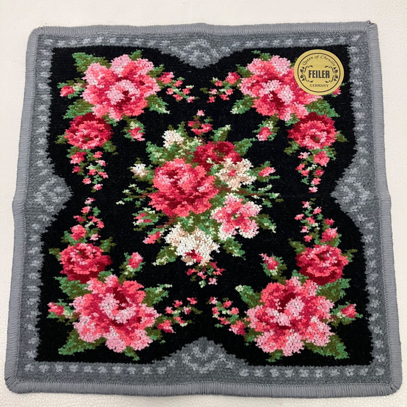 6926 FEILER フェイラー ハンカチ ブラック 黒 グレー ピンク 花柄