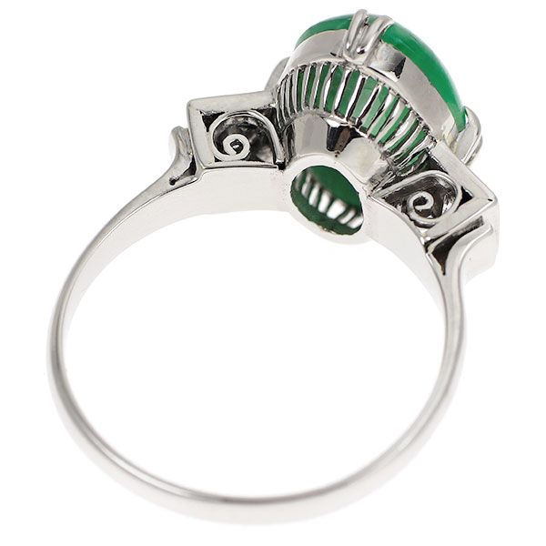 PT800 ヴィンテージ ダイヤモンド リング Pt800 翡翠/ヒスイ ダイヤモンド リング 陽刻ヴィンテージ製品 千本