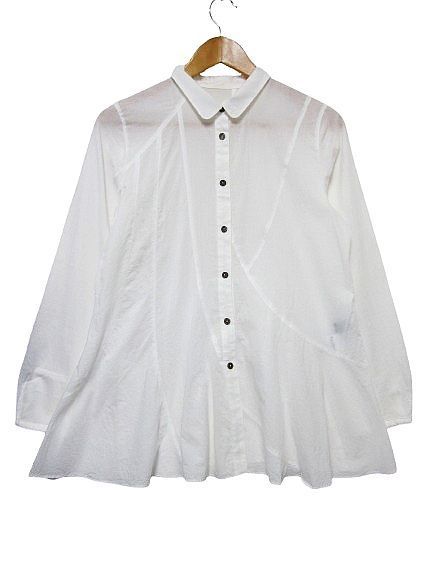 センソユニコ シャツチュニック ブラウス フ デザイン ラウンド 切替デザイン 白 Mサイズ38 管理番号 251208 203 198