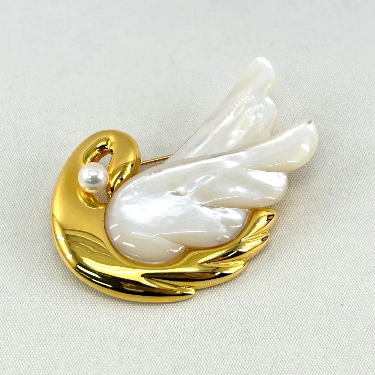 田崎 ブローチ スワン GP シェル パール 箱 保証書付