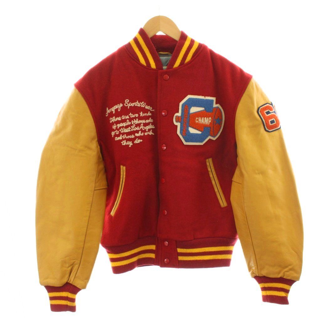 ゴールデンベア GOLDEN BEAR ANGEEZE スタジアムジャンパー スタジャン ロゴ アウター M 赤 レッド 黄 イエロー AN 69