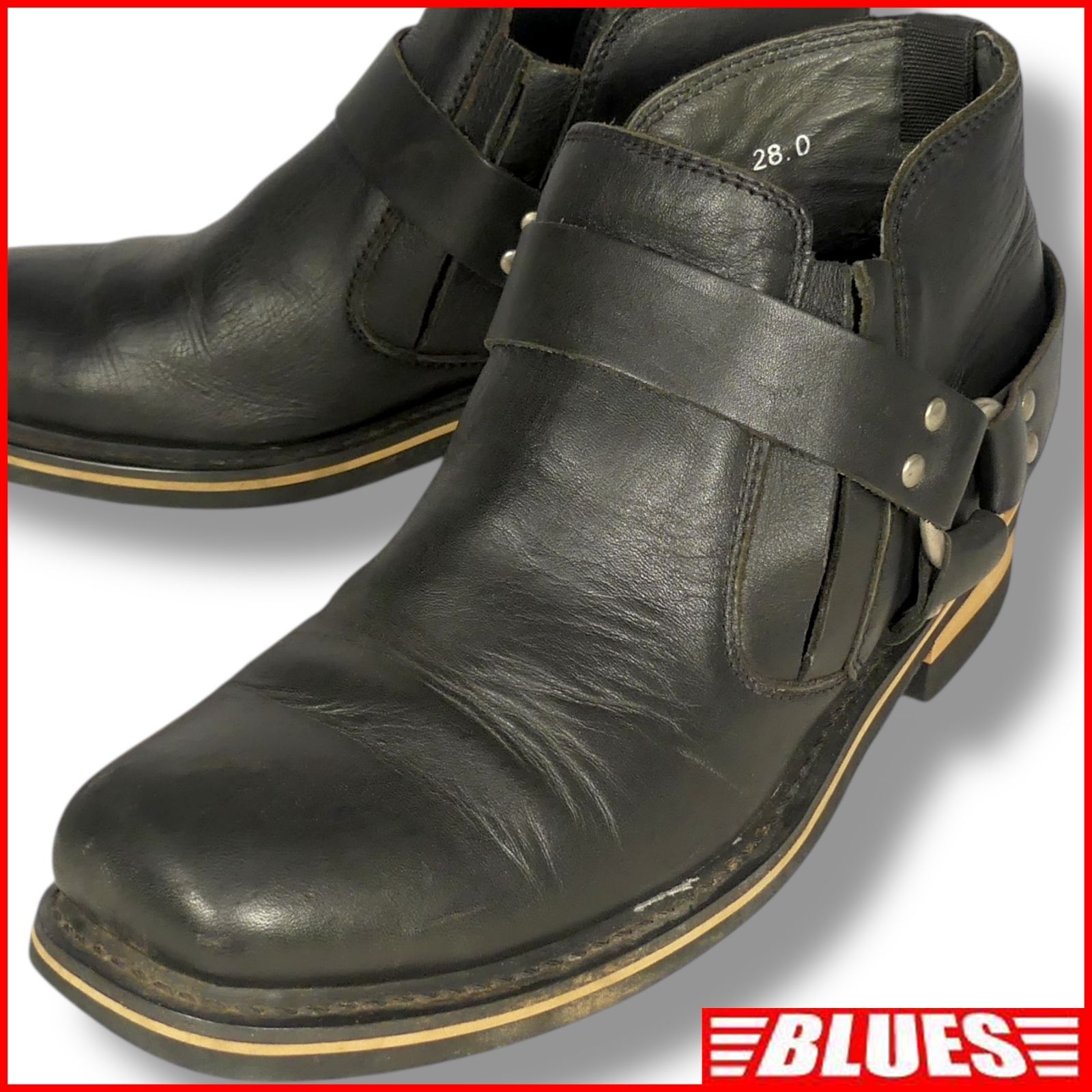 STAG BEETEL スタッグビートル エンジニアブーツ 28 本革 リングブーツ ショート バイク メンズ 黒 ブラック サイドゴアブーツ リングブーツサイズ28 cm一覧 SEULB屋着古 X 8124