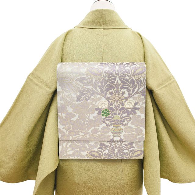 未使用❤西陣袋帯「宮廷有職文様」 プラチナ色　金糸銀糸　フォーマル 新古品】 袋帯 フォーマル 未使用 正絹 京都 西陣 織紫苑 金糸 銀通し