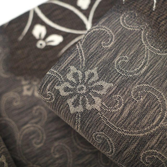  袋帯 ♥ 正絹 京都 西陣 弥栄織物 軽量帯 軽量織 金箔糸 こげ茶色 花七宝 花唐草 おしゃれ カジュアル 春 秋 冬 上質 仕立て上がり みやがわ sb 54874 袋帯 帯