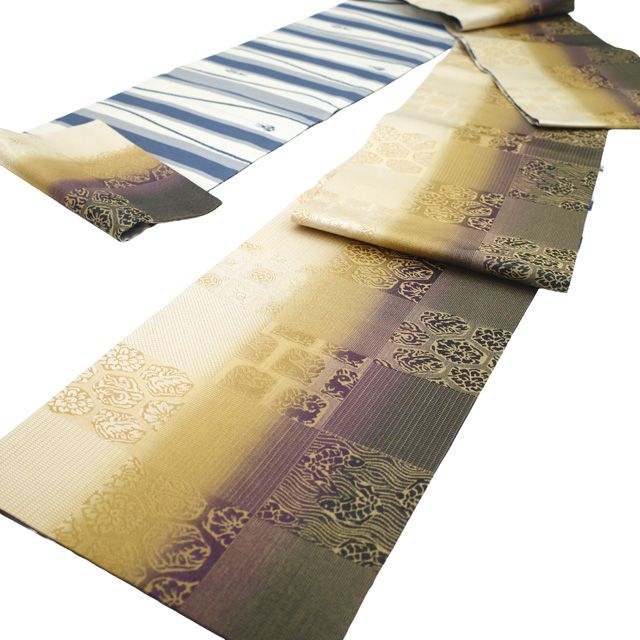 中古】 袋帯 リサイクル リバーシブル 両面 全通 長尺 京都 西陣 金糸