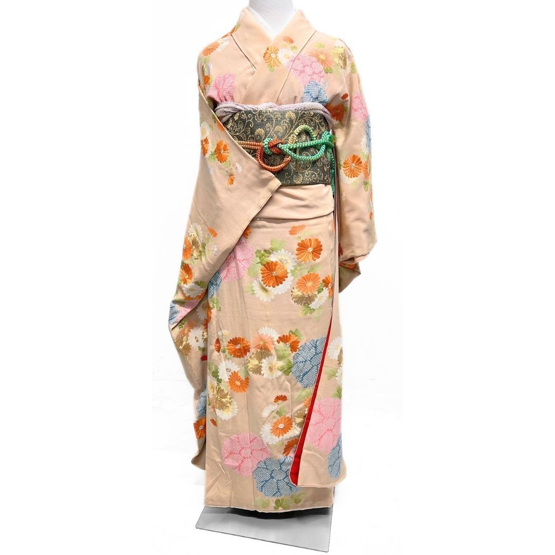 振袖 アンティーク 刺繍 金駒刺繍 菊花 鹿の子 着物 122 p ms