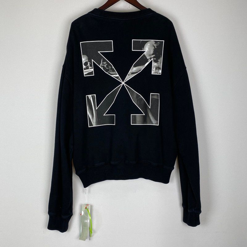 【美品】off-white 長袖 ブラッククロスアロー バックロゴ スウェット 中古品】OFF-WHITE オフホワイト CARAVAGGIO ARROW OVER CREWNECK