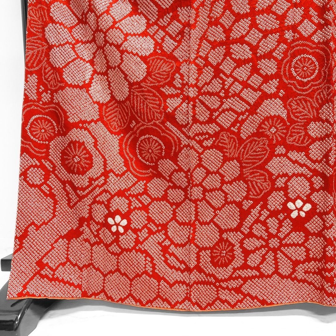  振袖 総絞り 朱色 菊花 梅花 花模様 着物 122 p ms 振袖 着物