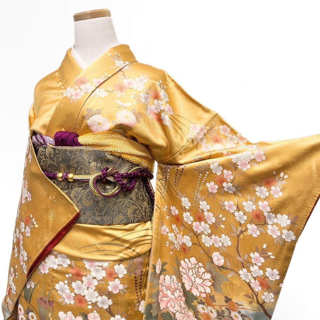 振袖 金彩 牡丹 桜花 菊花 観世水 着物 122 p ms - メルカリ