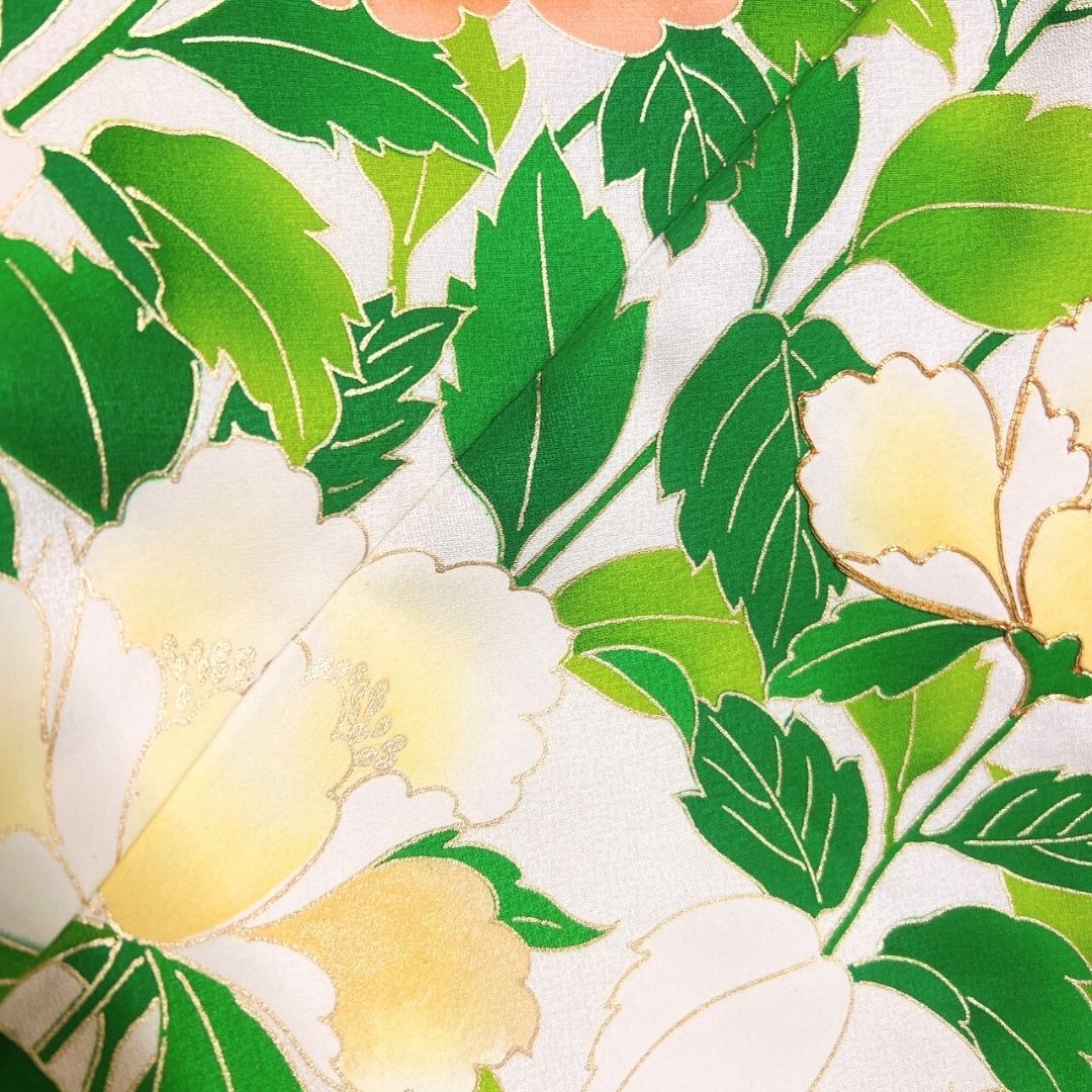  振袖 金駒刺繍 金彩 縦縞 花模様 着物 122 p ms 振袖 着物