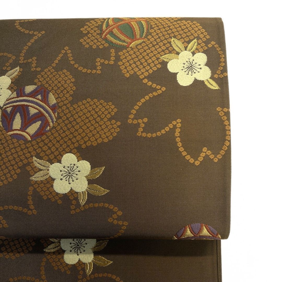 袋帯　市松模様　鹿の子　花模様　縦縞　着物　084a p 袋帯 市松模様 鹿の子 花模様 縦縞 着物 084a p