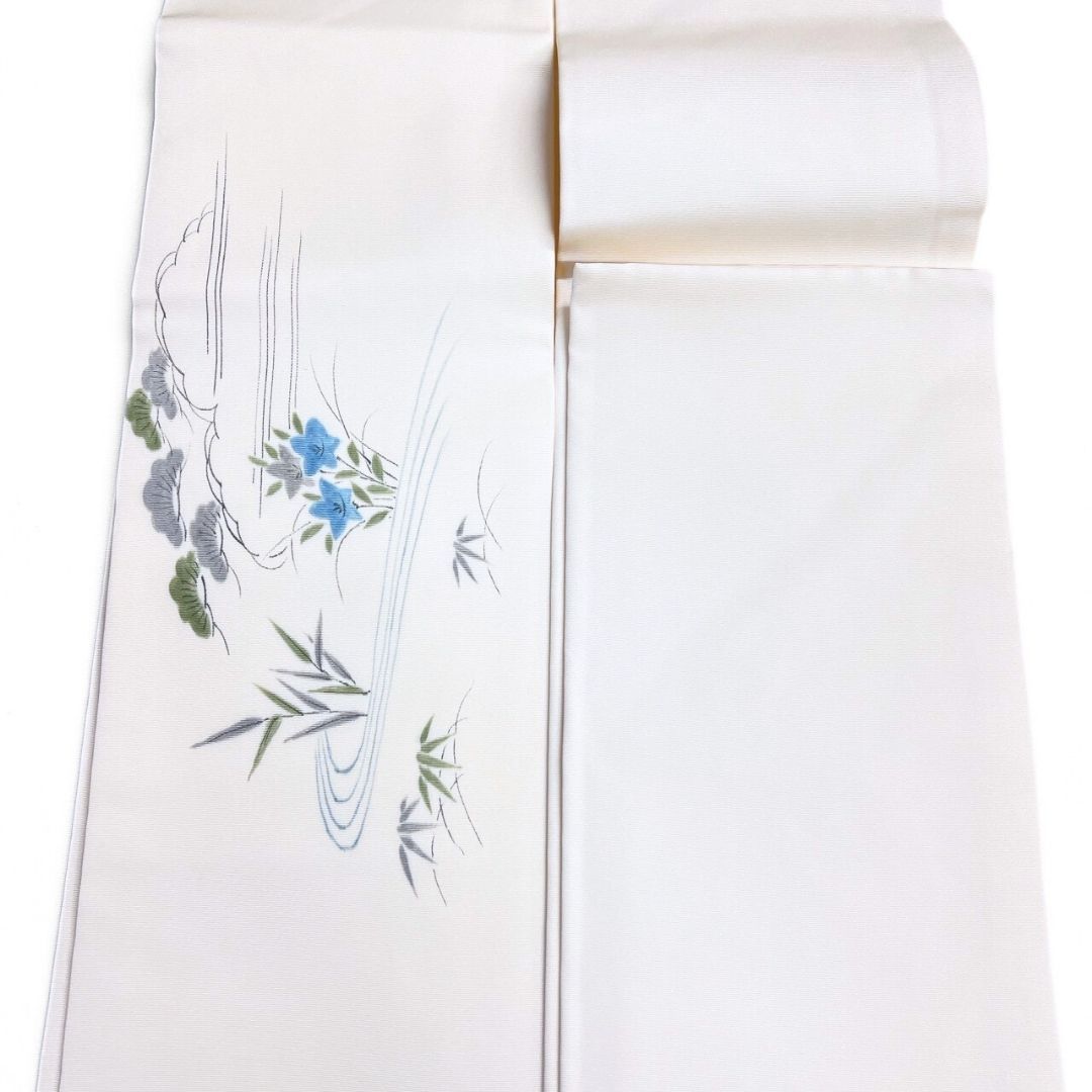  名古屋帯 アイボリー 桔梗 松 笹 花模様 着物 122 p ms 名古屋帯 帯