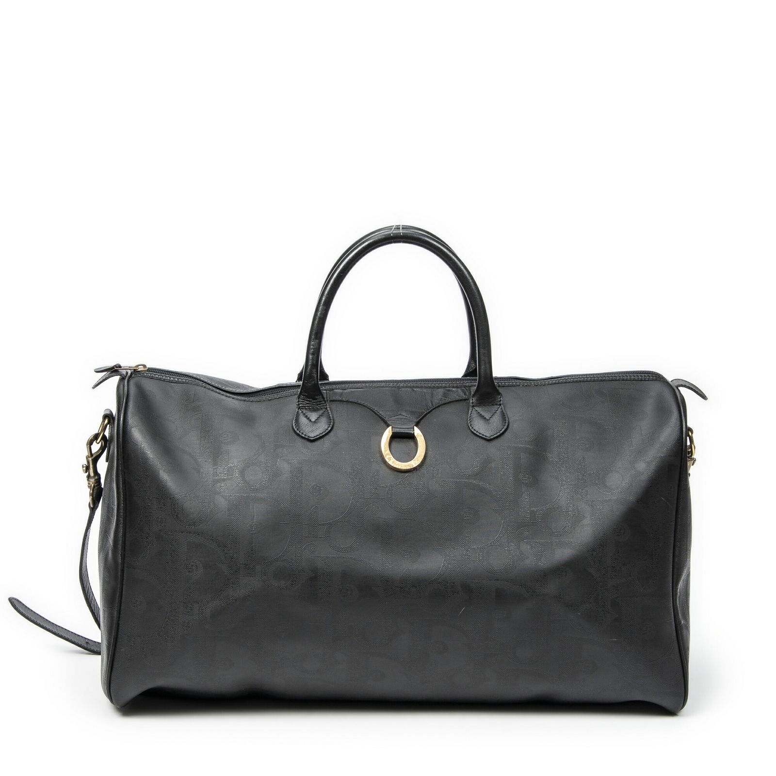 DIOR ディオールヴィンテージ ラージ トラベル ボストン黒マキシ トロッター柄 PVCキャンバスA