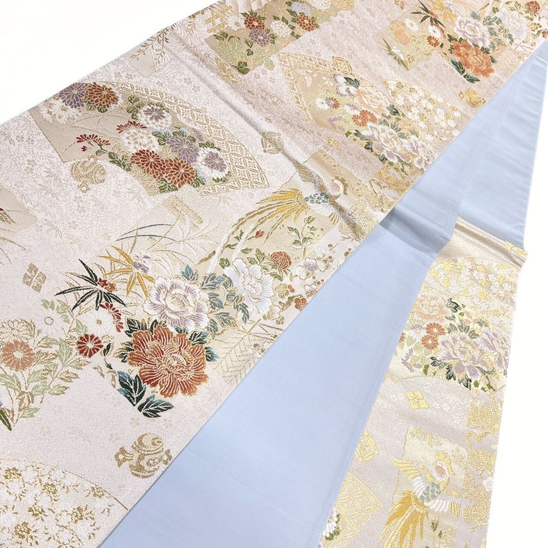  袋帯 流扇小花詰紋 加賀彩 観世水 梅花 着物 122 p ms 袋帯 帯