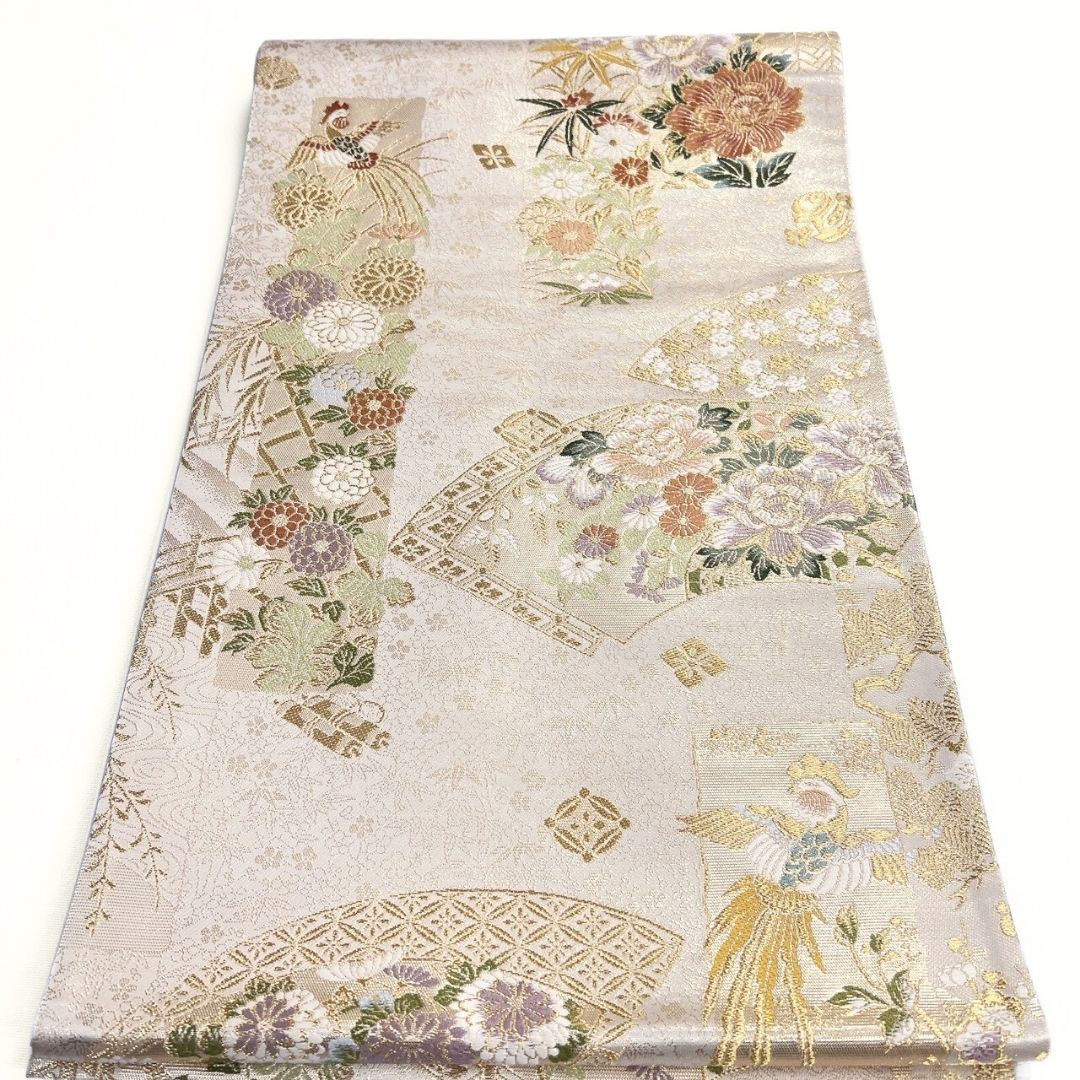 袋帯 流扇小花詰紋 加賀彩 観世水 梅花 着物 122 p ms