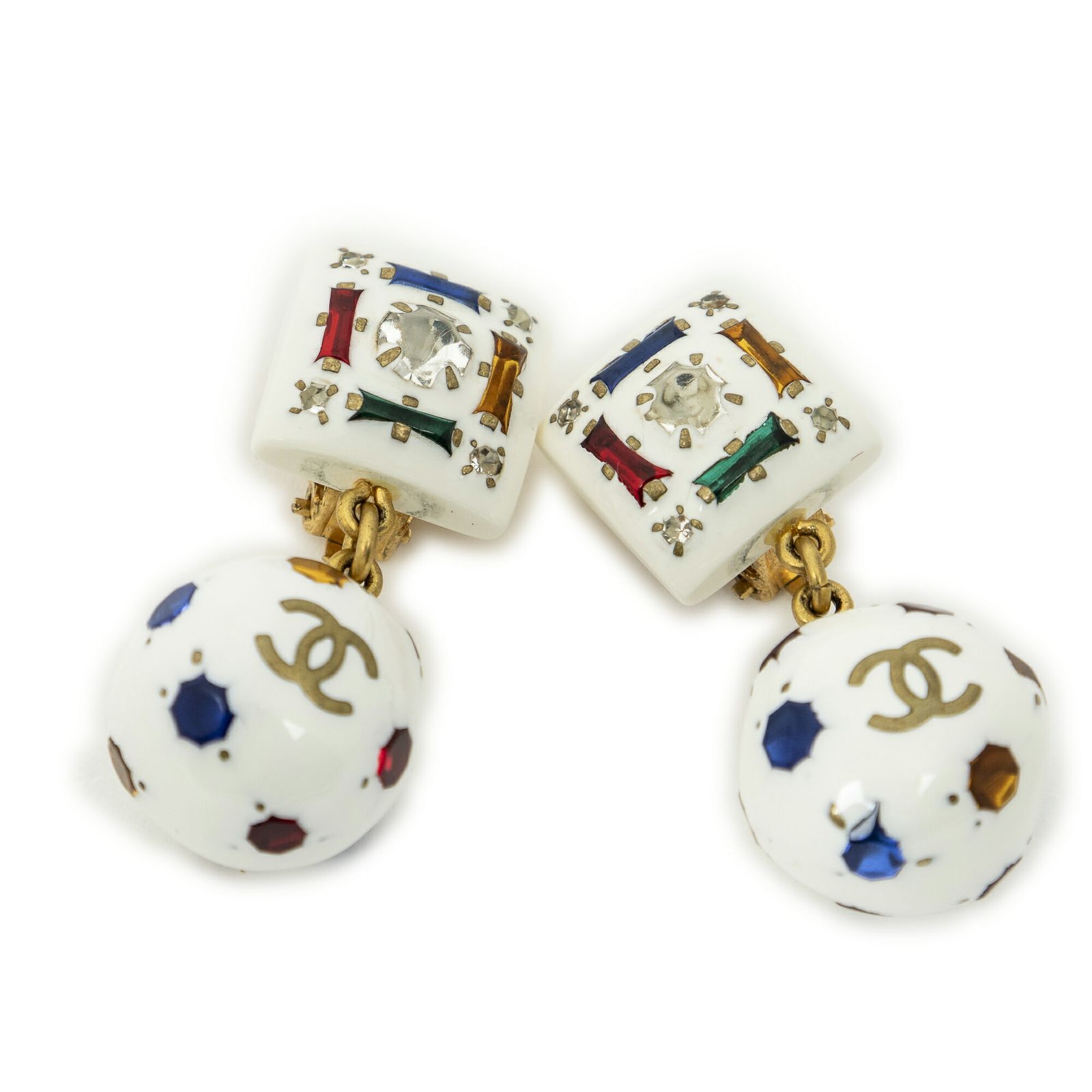 CHANEL シャネルCC ラインストーン ボール ドロップ クリップオン ピアス白金メッキA