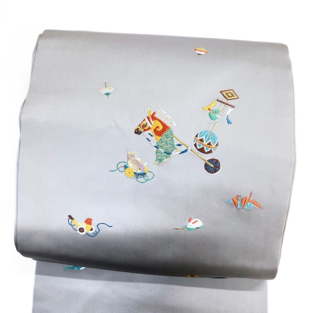 名古屋帯 唐織 おもちゃ模様 だるま 小鳥 やっこ 着物 122 p ms