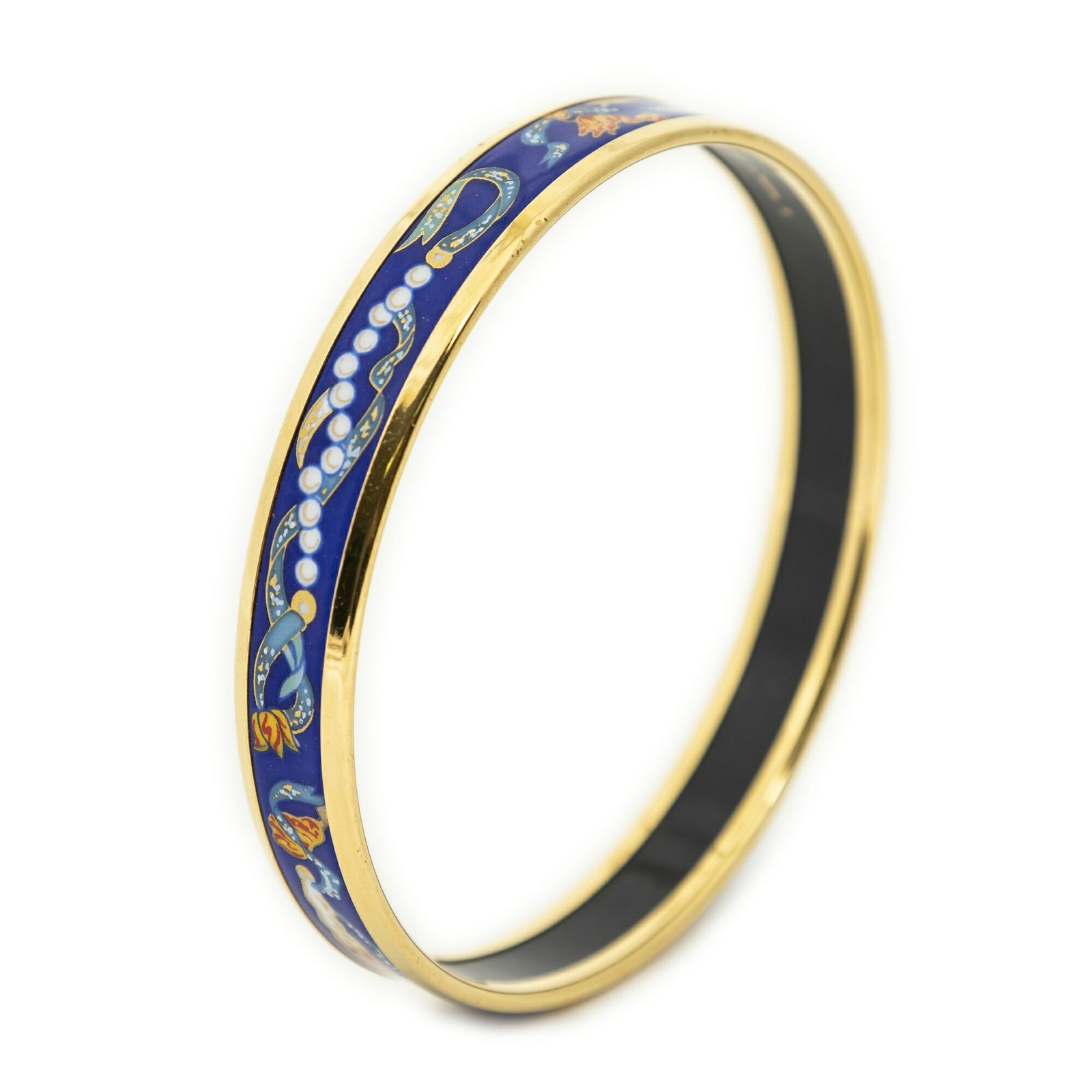 中古] HERMES エルメスエナメルバングル青パールリボンモチーフA