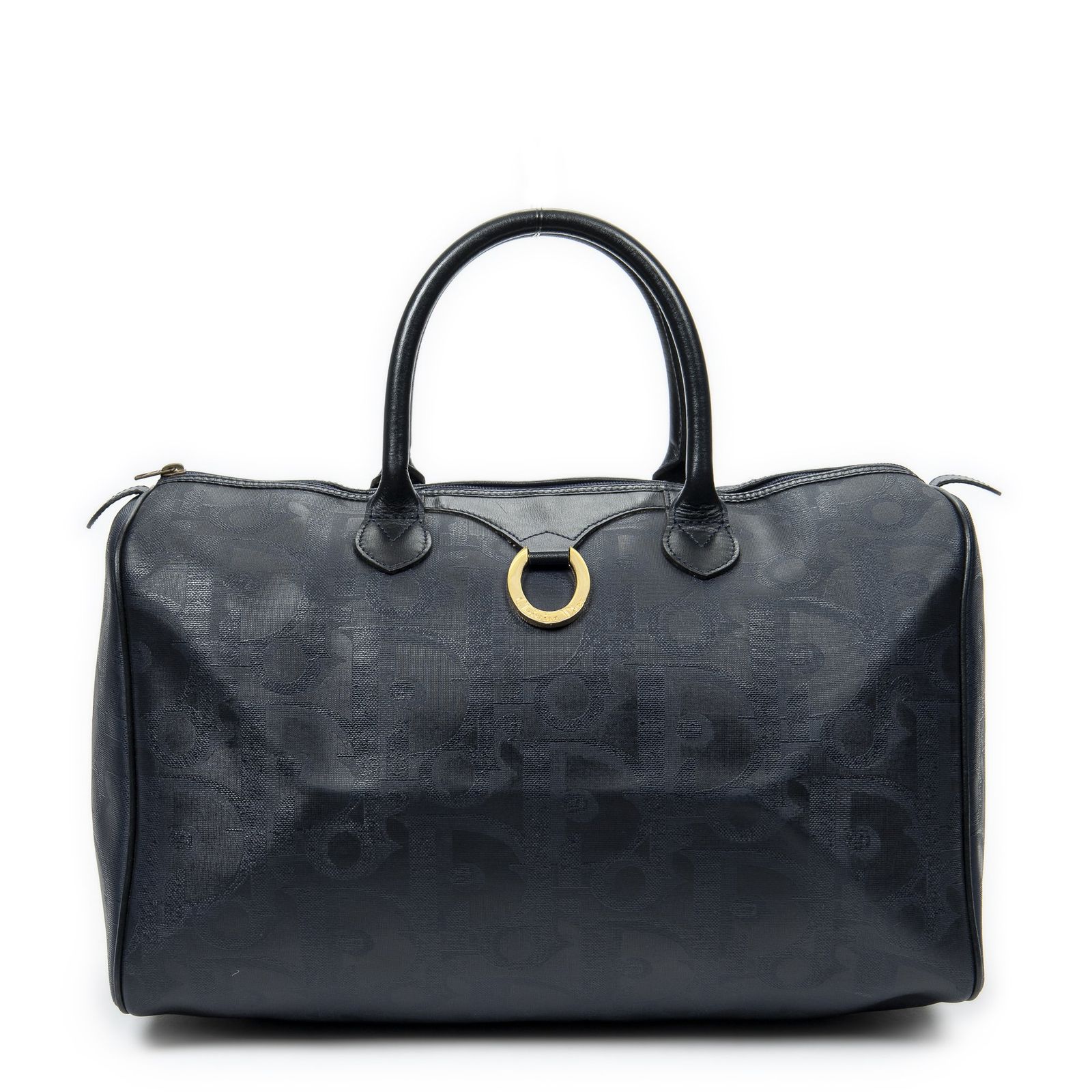 DIOR ディオールヴィンテージ ミディアム トラベル ボストンネイビーマキシ トロッター柄 PVCキャンバスA