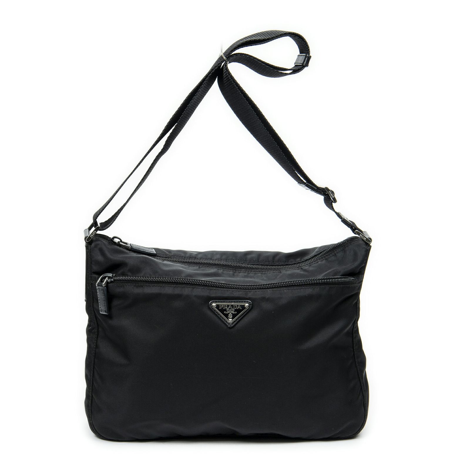 PRADA プラダフロントスリップポケットクロスボディ黒ナイロンキャンバスA