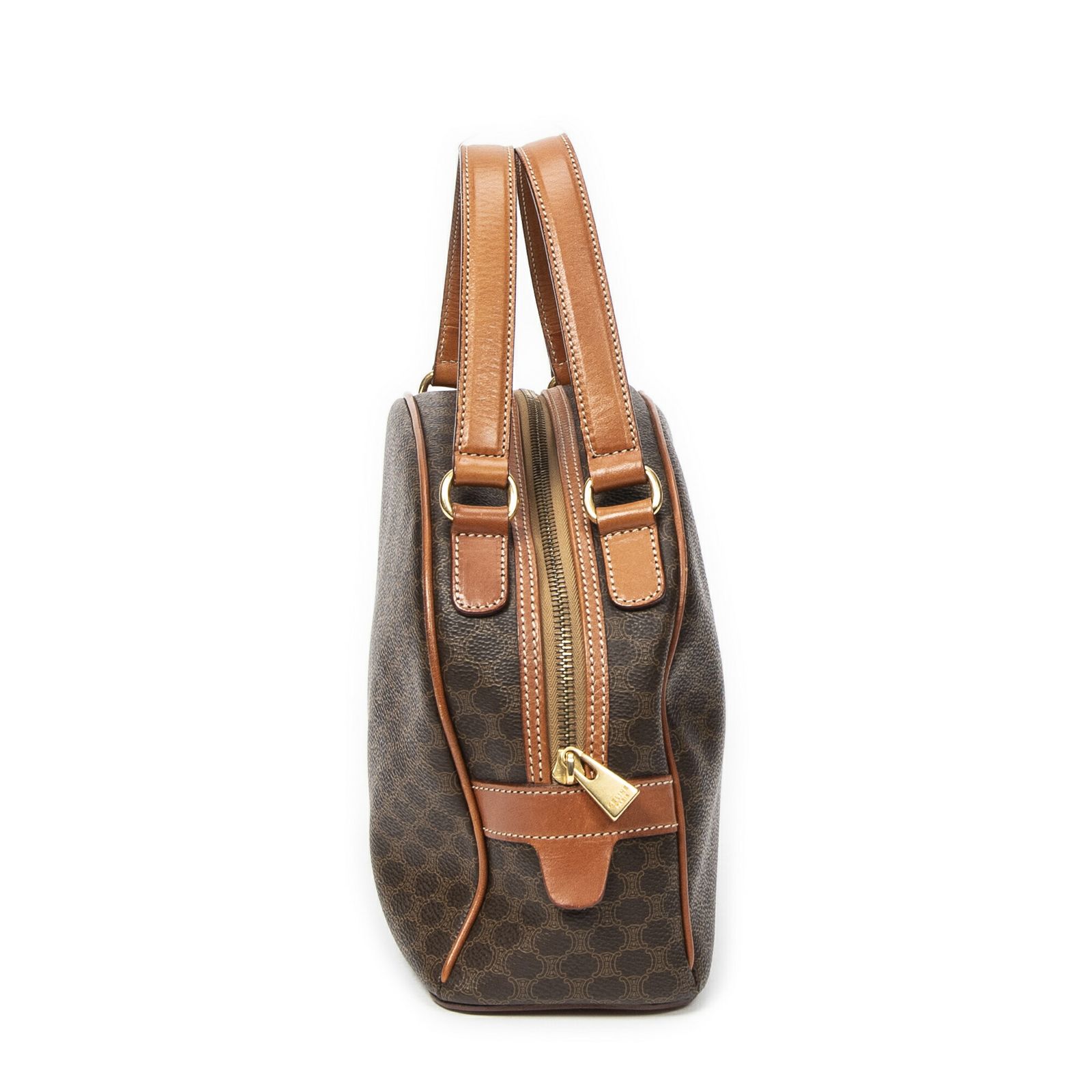 [中古] CELINE セリーヌドームトップハンドル茶色マカダムPVCキャンバスAB CELINE セリーヌ 中古] ミニボストン ダブル セリーヌヴィンテージドームトップハンドル茶色マカダムPVCキャンバスAB