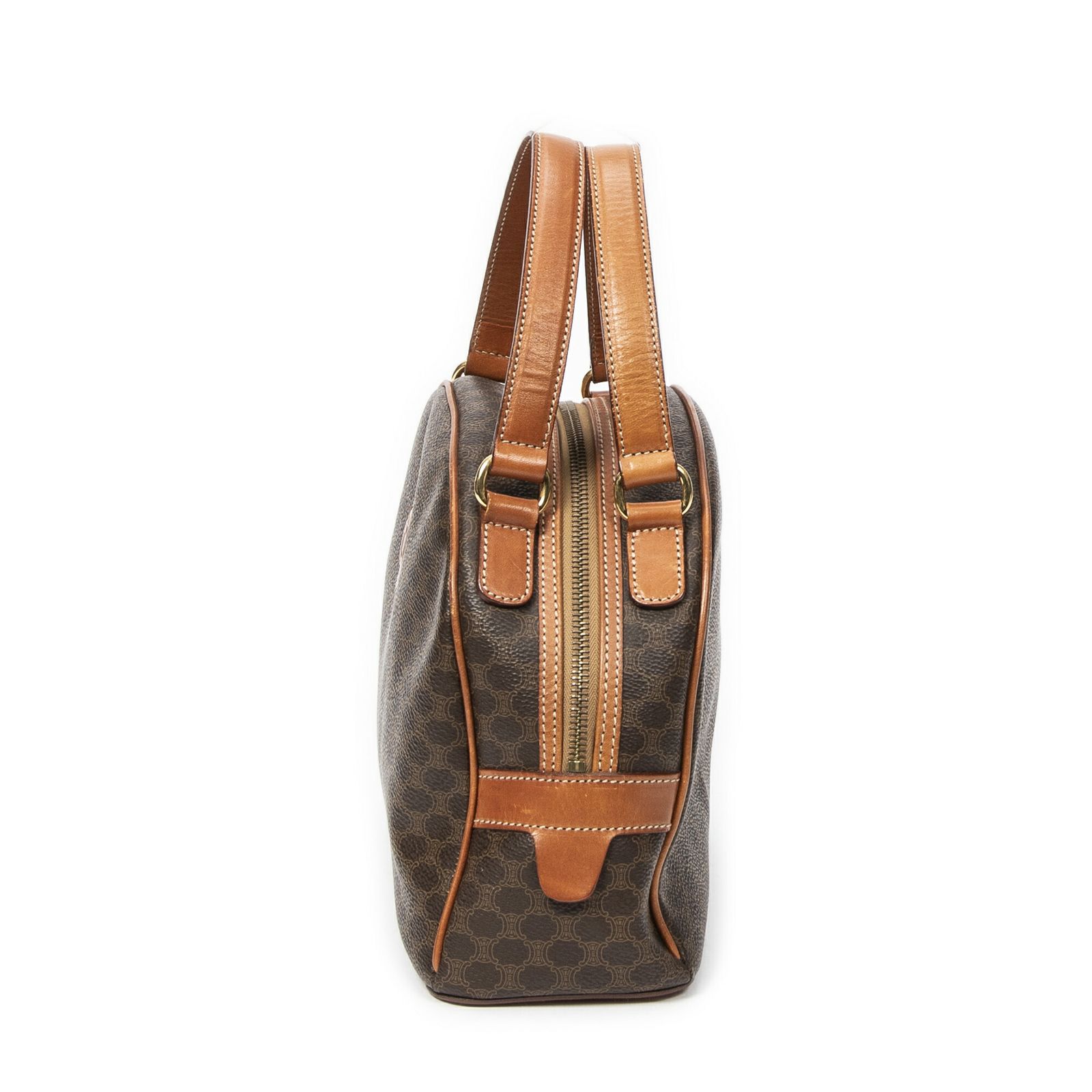 [中古] CELINE セリーヌドームトップハンドル茶色マカダムPVCキャンバスAB CELINE セリーヌ 中古] ミニボストン ダブル セリーヌヴィンテージドームトップハンドル茶色マカダムPVCキャンバスAB