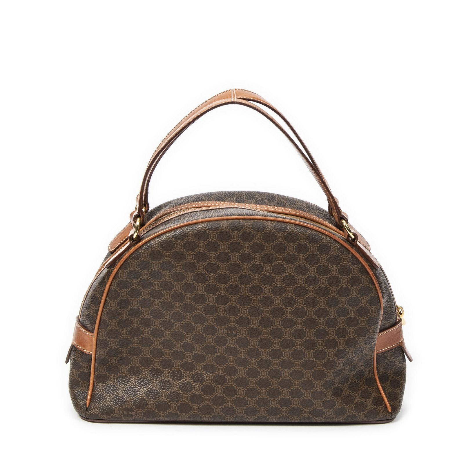 [中古] CELINE セリーヌドームトップハンドル茶色マカダムPVCキャンバスAB CELINE セリーヌ 中古] ミニボストン ダブル セリーヌヴィンテージドームトップハンドル茶色マカダムPVCキャンバスAB