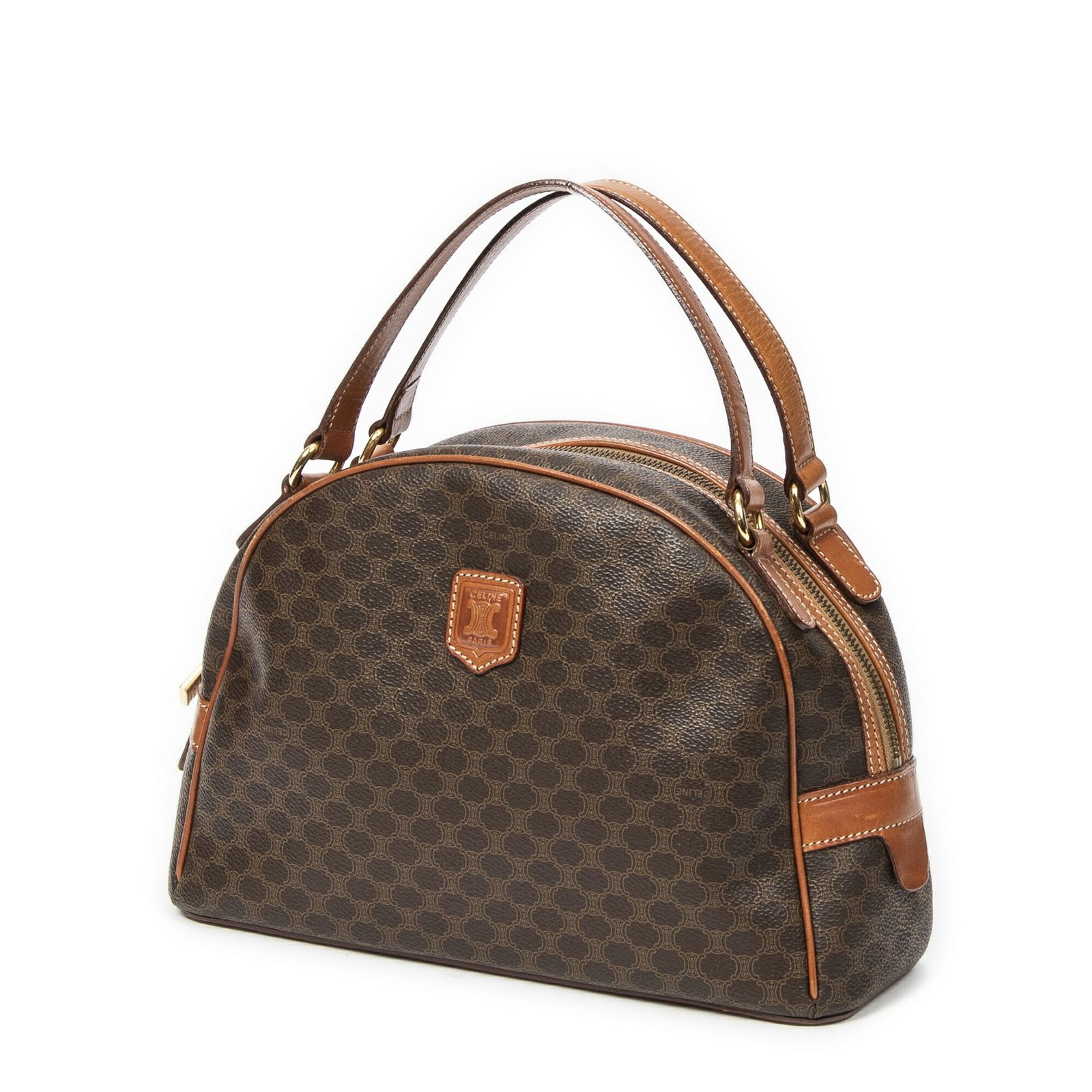 [中古] CELINE セリーヌドームトップハンドル茶色マカダムPVCキャンバスAB CELINE セリーヌ 中古] ミニボストン ダブル セリーヌヴィンテージドームトップハンドル茶色マカダムPVCキャンバスAB