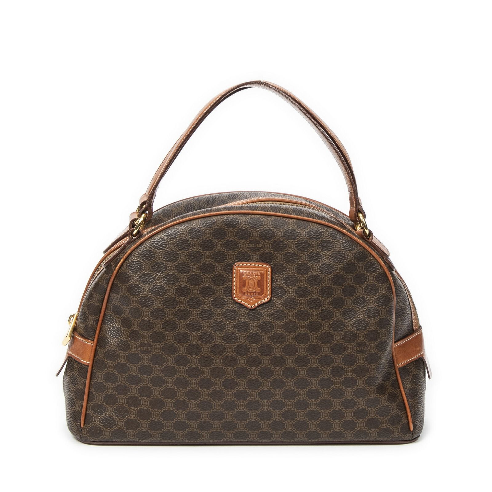 [中古] CELINE セリーヌドームトップハンドル茶色マカダムPVCキャンバスAB CELINE セリーヌ 中古] ミニボストン ダブル セリーヌヴィンテージドームトップハンドル茶色マカダムPVCキャンバスAB
