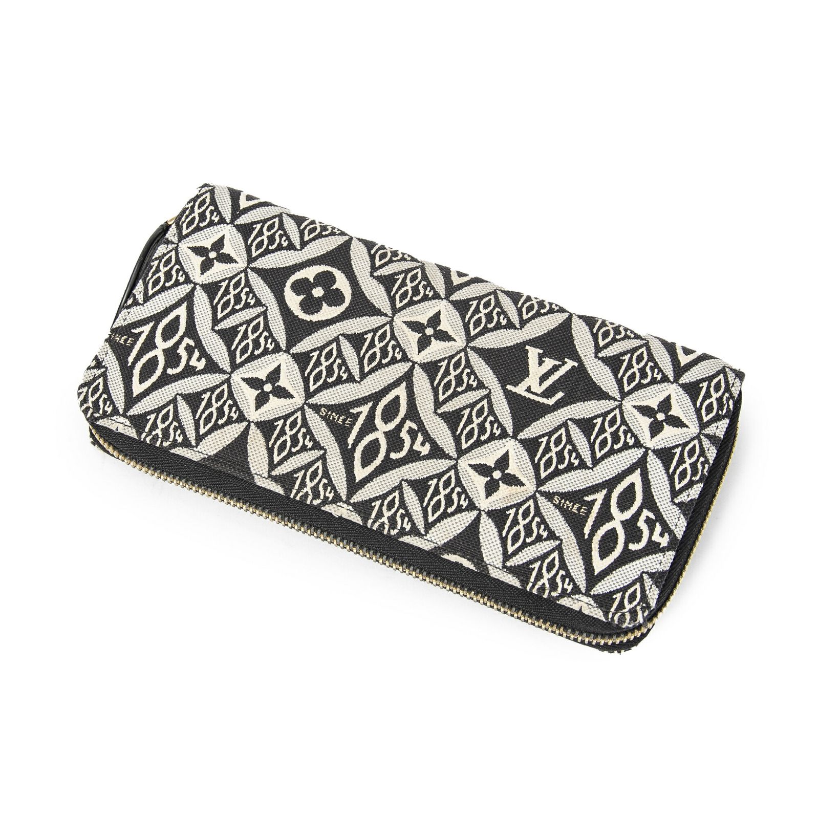 LOUIS VUITTON ルイヴィトンジッピーウォレット黒ジャカードテキスタイルキャンバスAB