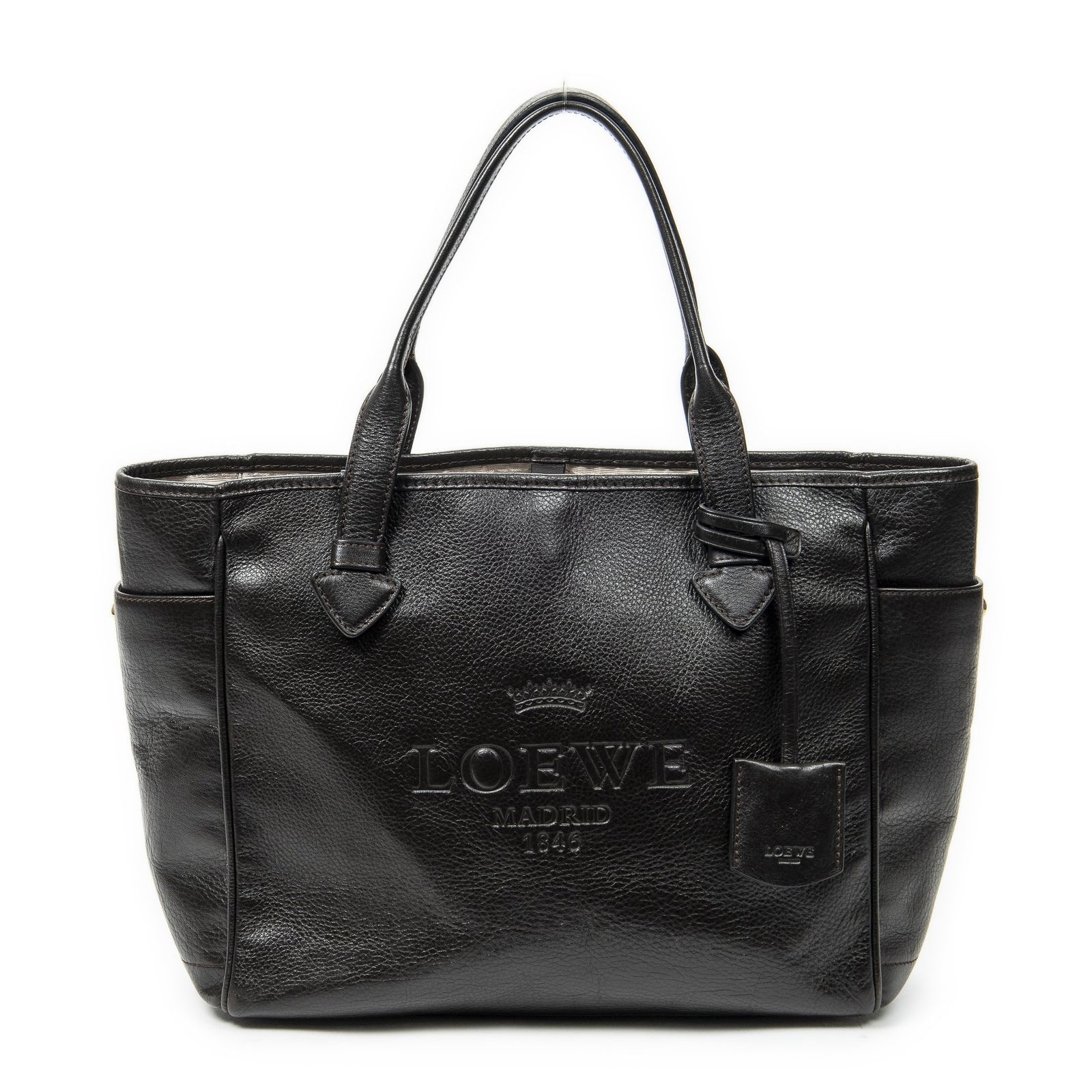 LOEWE ロエベヘリテージトートダークブラウングレインカーフスキンレザーA