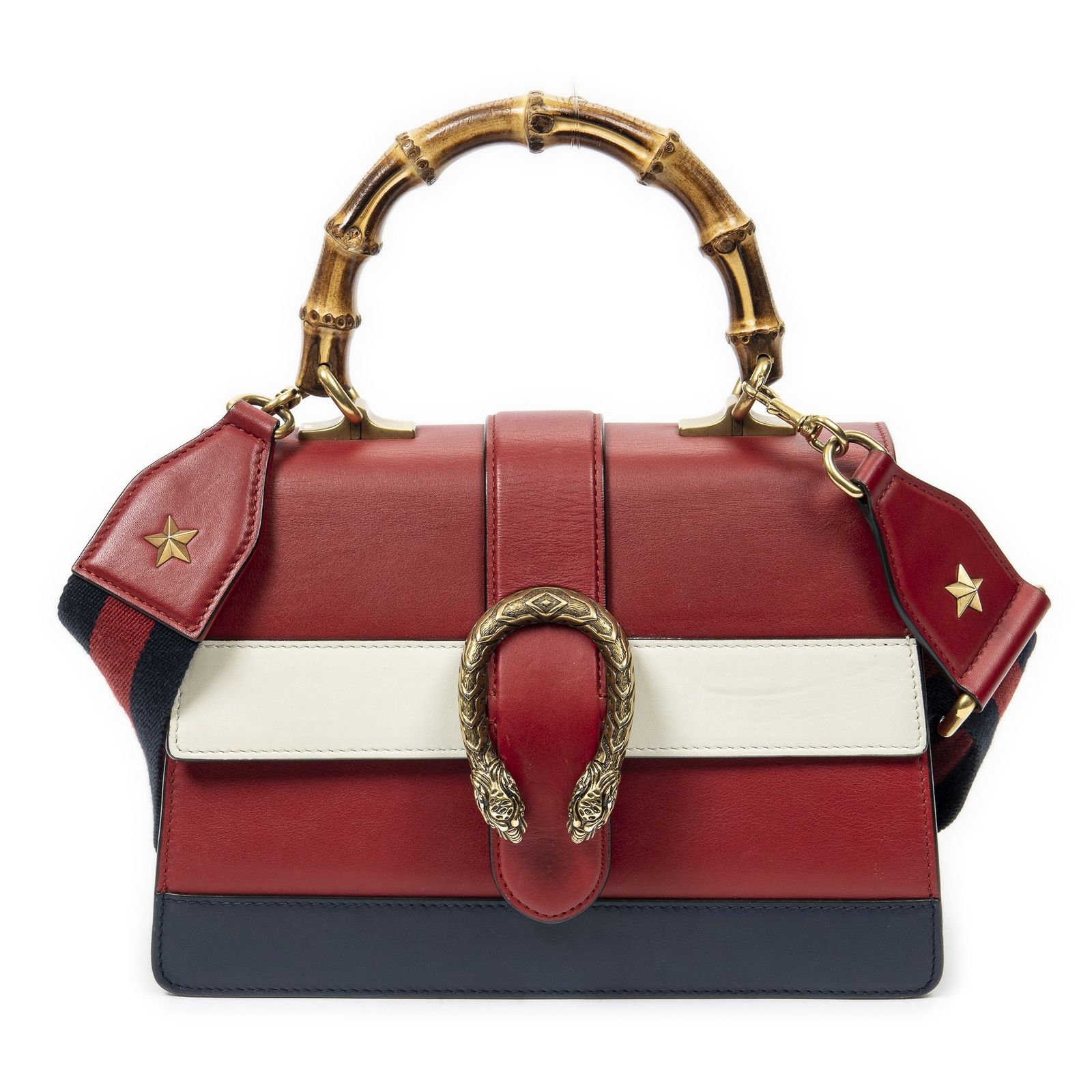 GUCCI グッチ赤 白 ネイビーカーフスキンレザーA