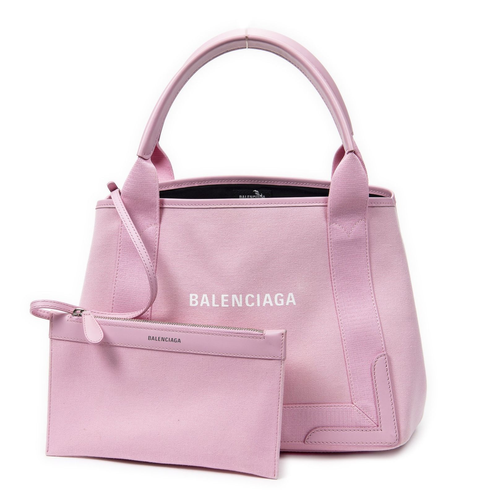 BALENCIAGA バレンシアガ小ネイビーキャバスピンクキャンバスA