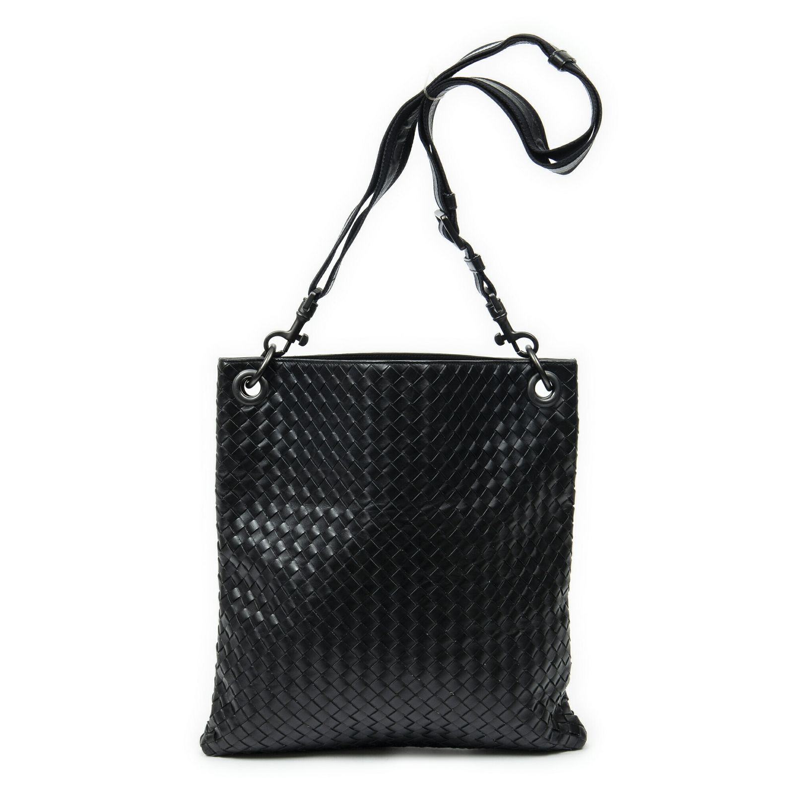 BOTTEGA VENETA ボッテガヴェネタフラットメッセンジャー黒イントレチャートレザーA