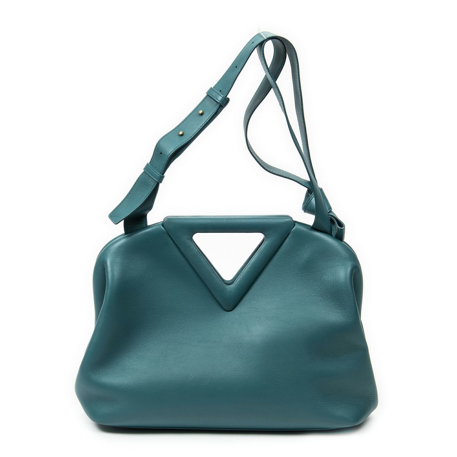 BOTTEGA VENETA ボッテガヴェネタポイントトライアングルバッグティールカーフスキンレザーA