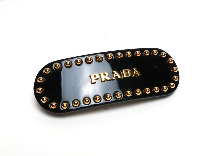 プラダ プレックス ヘアクリップ 髪留め バレッタ メタルスタッズ 黒 ブラック 1 IF 042 PRADA 34199