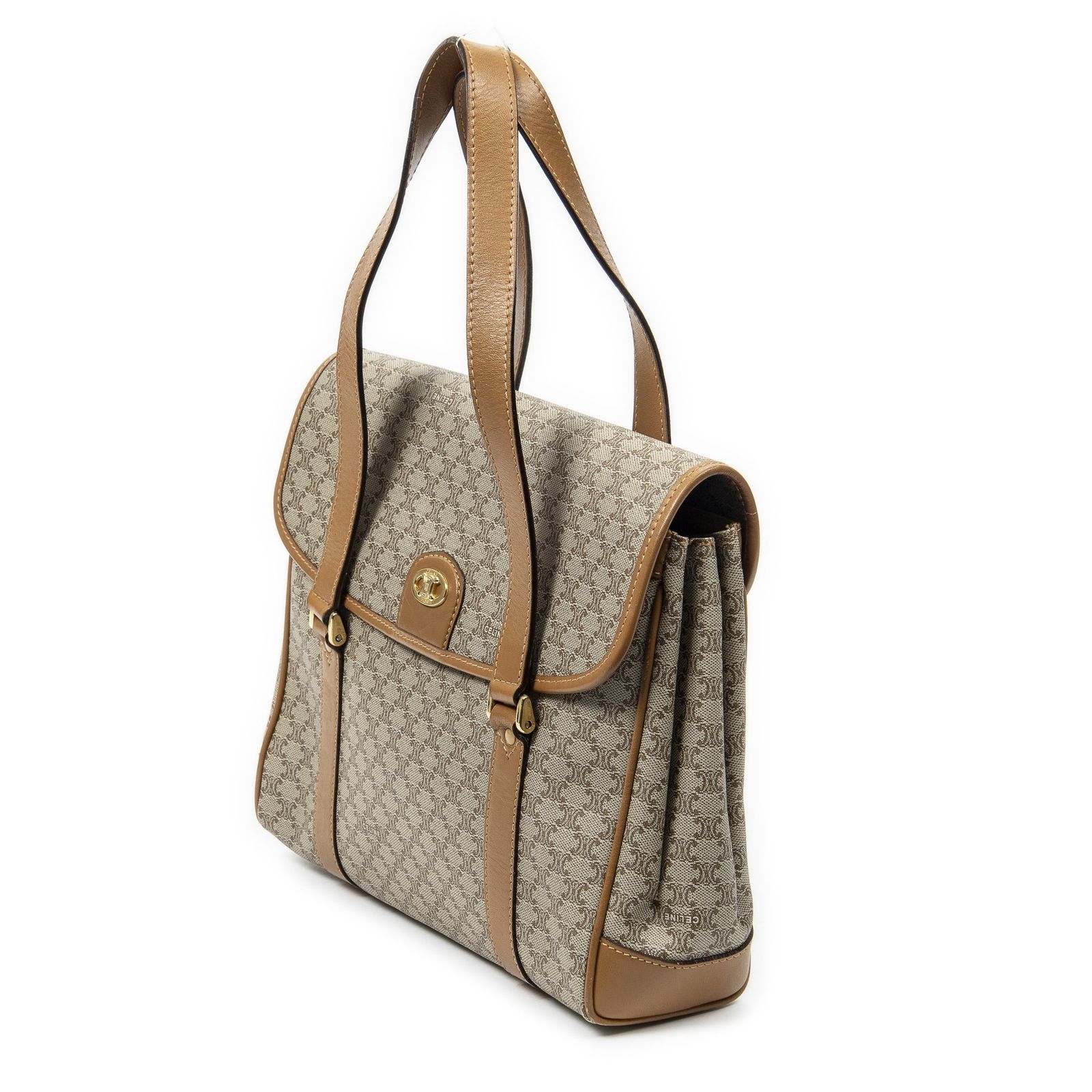 CELINE セリーヌヴィンテージ スクエア フラップ バッグベージュ|タンマカダムPVCキャンバスA