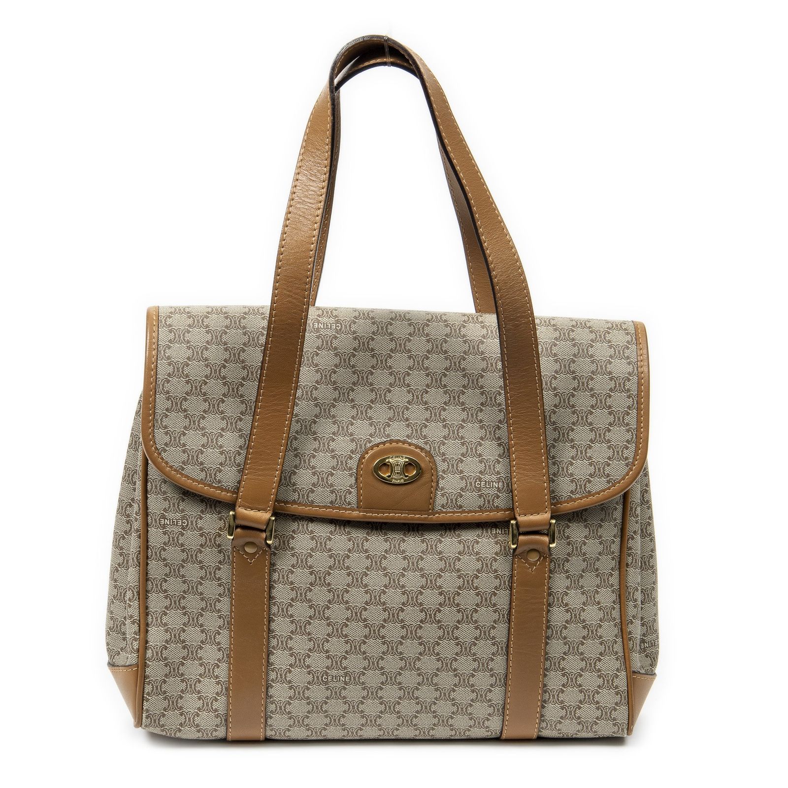 CELINE セリーヌヴィンテージ スクエア フラップ バッグベージュ|タンマカダムPVCキャンバスA