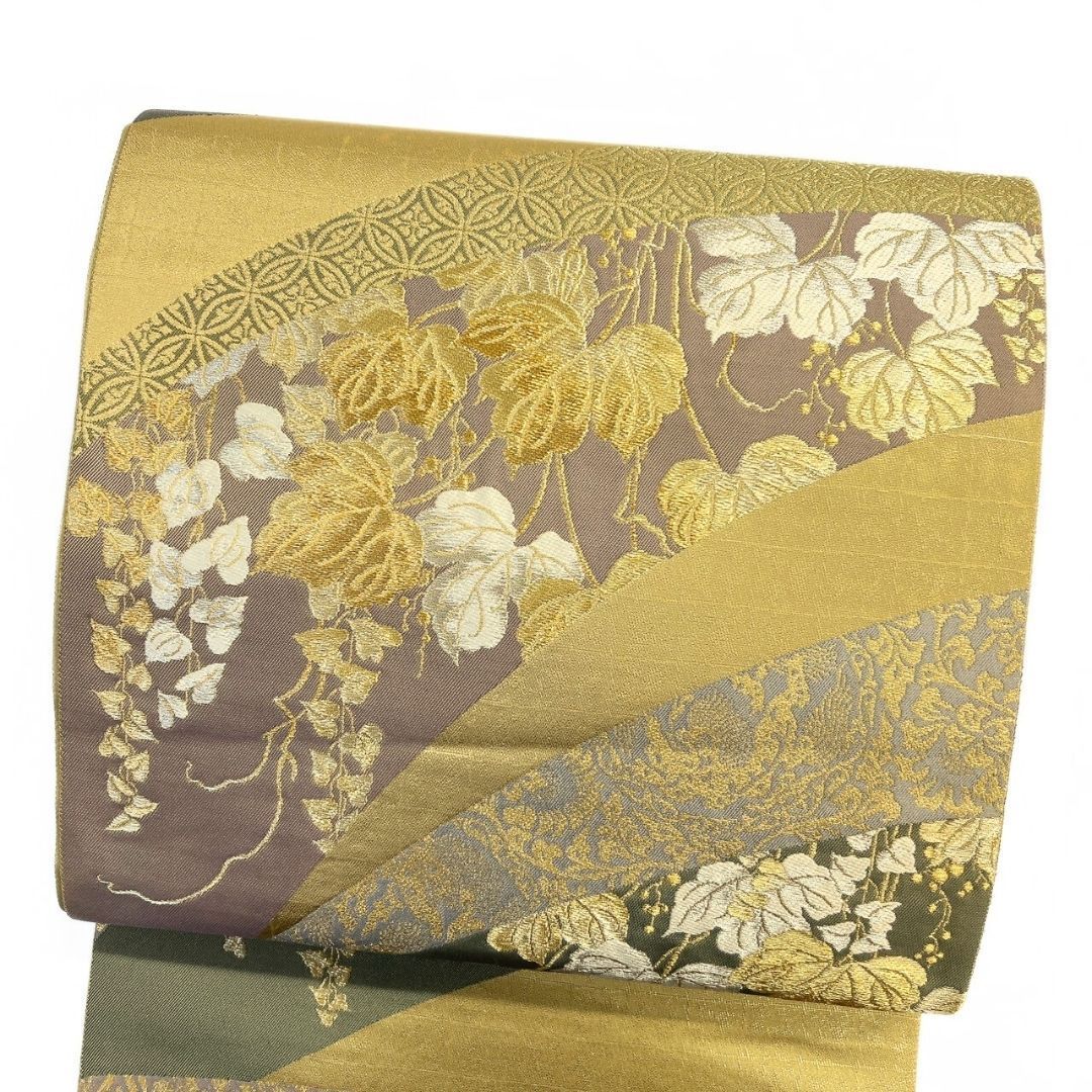 袋帯 裂取 葛 七宝 花菱 金糸 着物 122 p ms