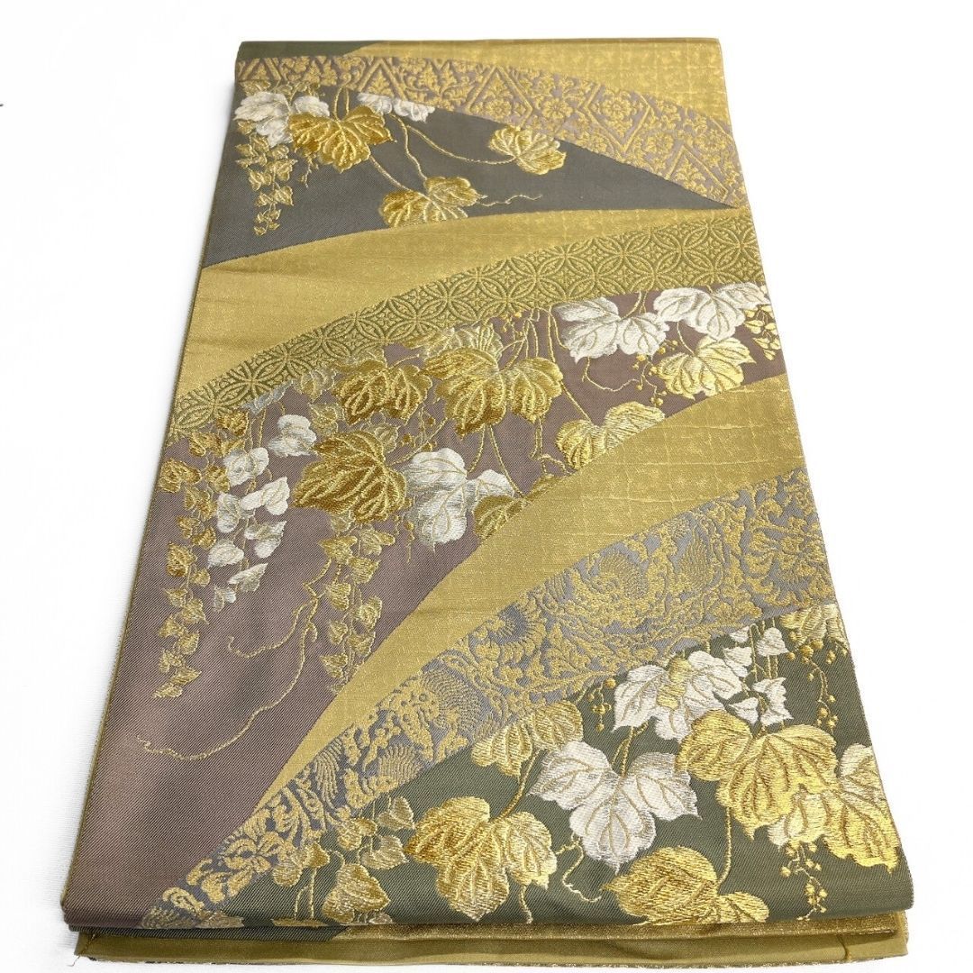 袋帯 裂取 葛 七宝 花菱 金糸 着物 122 p ms