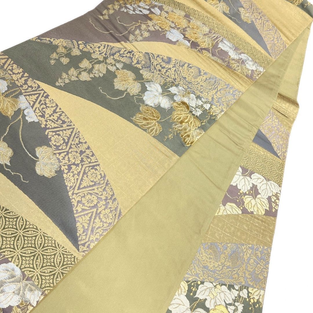  袋帯 裂取 葛 七宝 花菱 金糸 着物 122 p ms 袋帯 帯