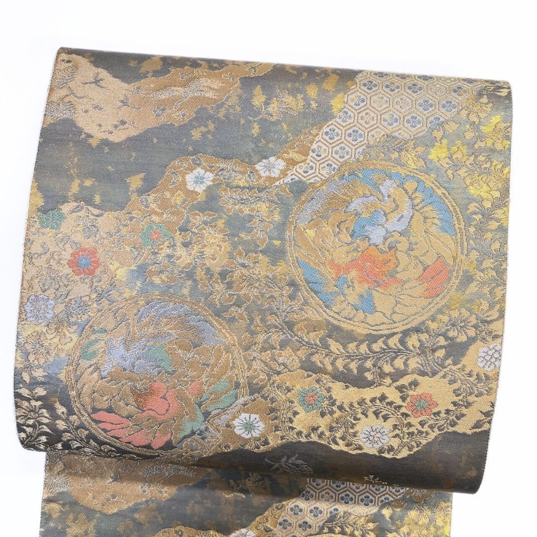 未着用 袋帯 服部織物 鳳凰紋 花菱 金糸 着物 122 p ms