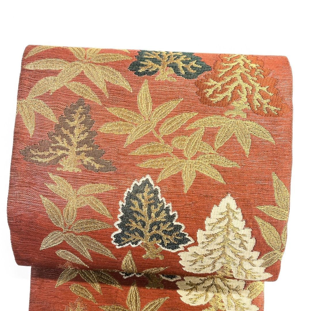 袋帯 金通し 笹 木々 リーフ模様 金糸 着物 122 p ms - メルカリ