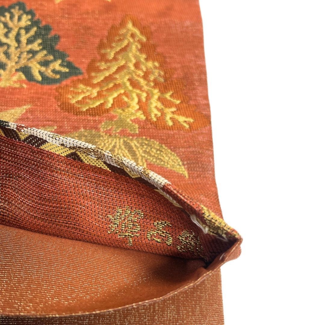 袋帯 金通し 笹 木々 リーフ模様 金糸 着物 122 p ms コーデ提案 パーティー向け