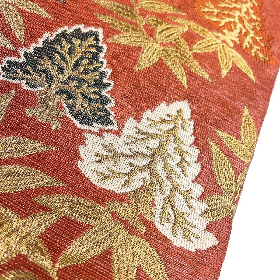 袋帯 金通し 笹 木々 リーフ模様 金糸 着物 122 p ms - メルカリ