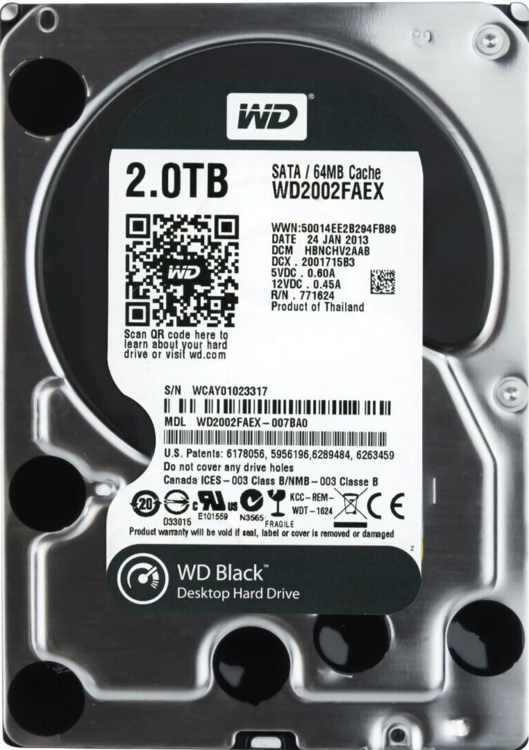  【3年保証】Hard Drive WD Black WD2002FAEX 2TB 7200RPM 64MB Cache SATA III 3.5 Inch 内蔵型ハードディスクドライブ