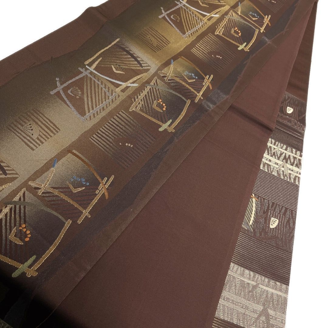  袋帯 縦縞 色紙模様 ぼかし 小花 金糸 着物 122 p ms 袋帯 帯